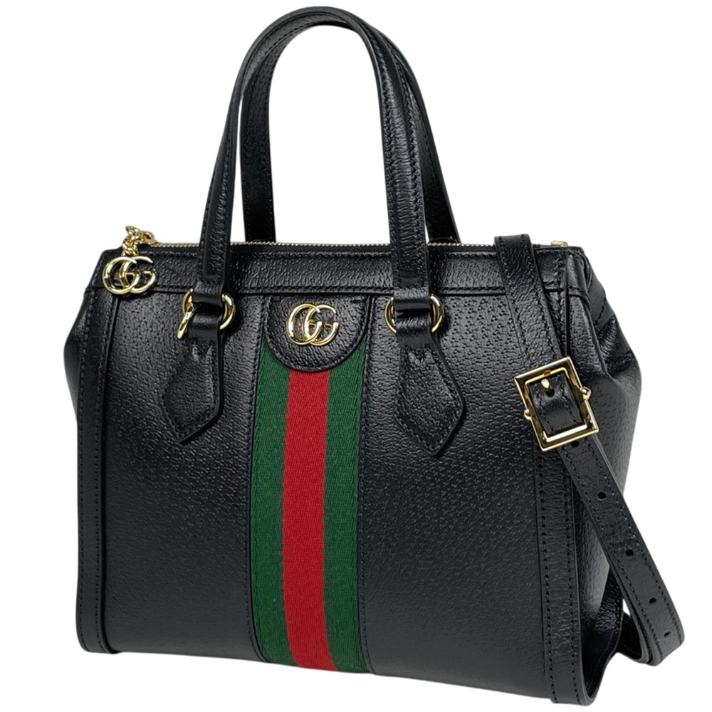 Gucci Ophidia Small Handbag, 2-Way, Sherry Line Web Double G, Leather, Black,...